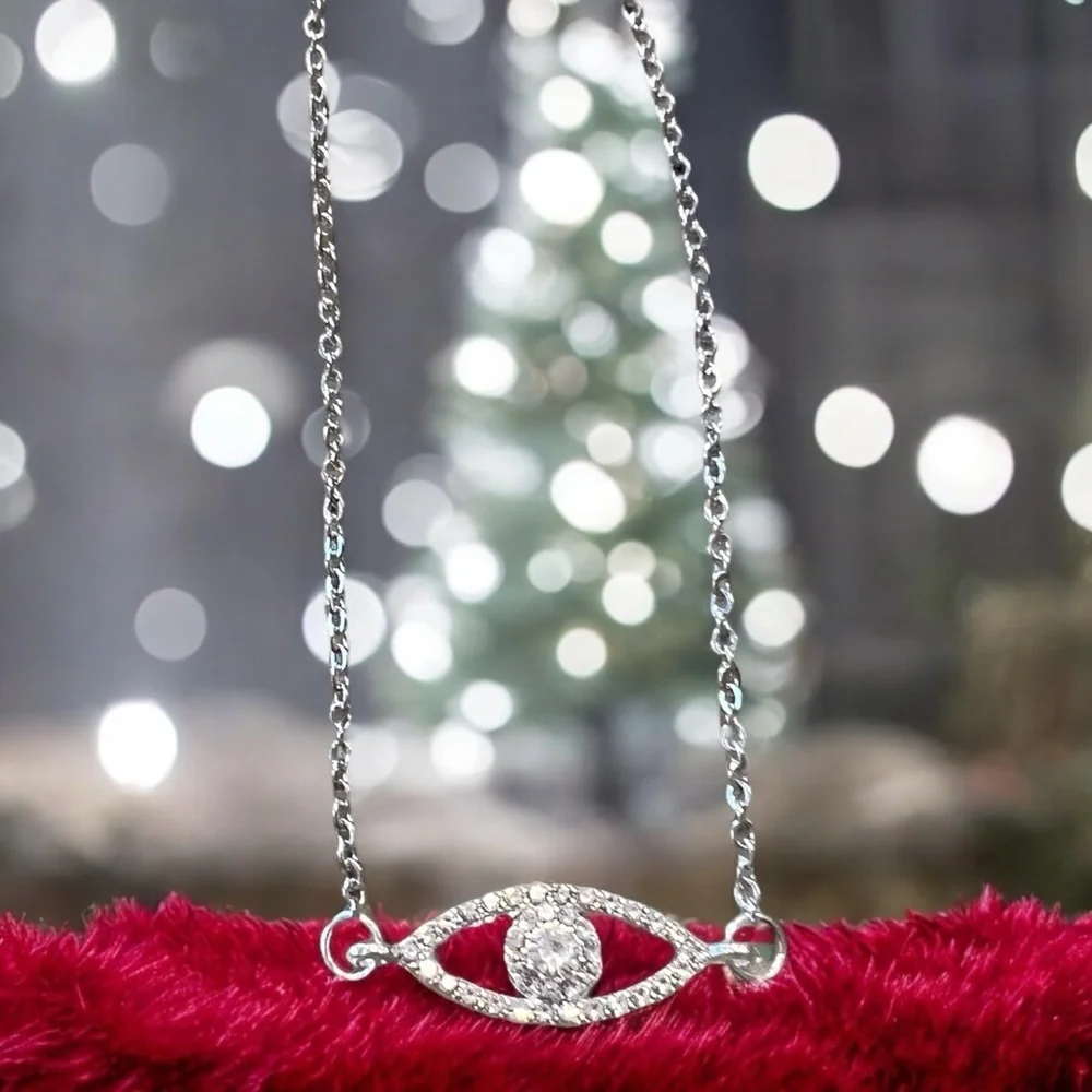 Sparkling Evil Eye Necklace 17.5” Protects you or loved ones from harm